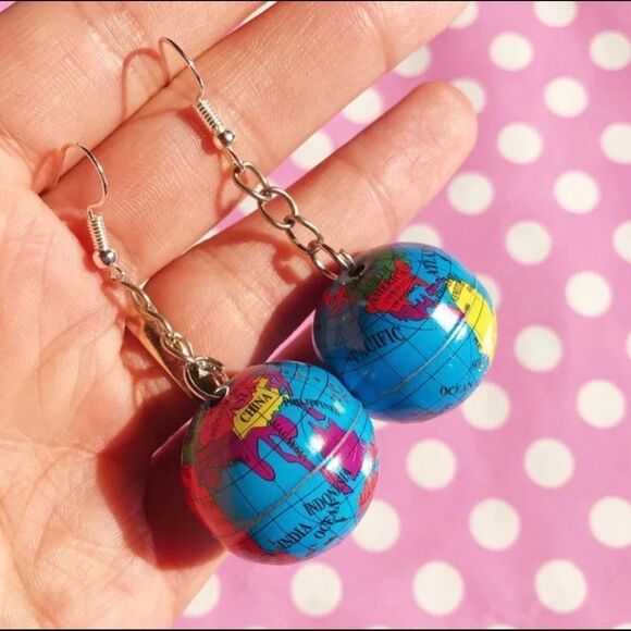 Earth Dangle Earrings World Geography Earrings, Teacher Gift - Picture 1 of 5